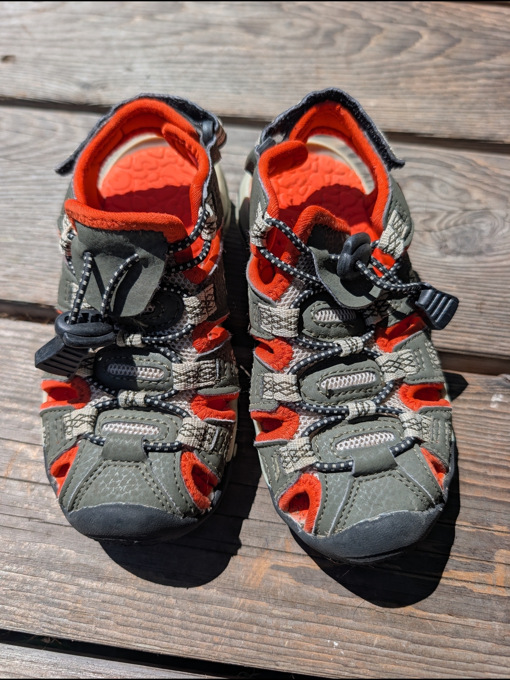 Kids Closed-Toe Trail Sandals in Olive Green and Orange - Brand Not Shown